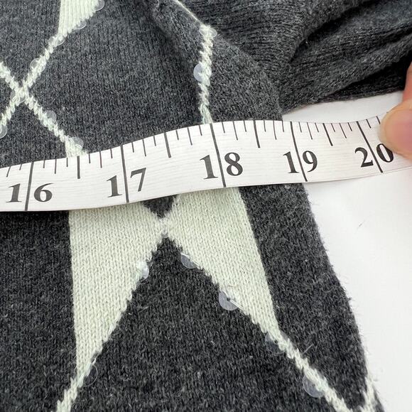 Lisa Todd Cotton Cashmere Blend Sweater Womens Medium Gray Cream Argyle Sequins - Picture 7 of 8